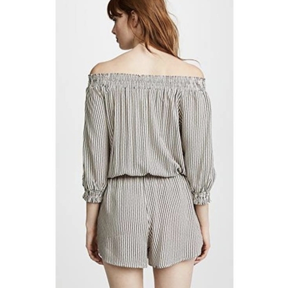 Eberjey Sea Stripe Off The Shoulder Romper Black & White Striped Medium Large - Picture 5 of 15